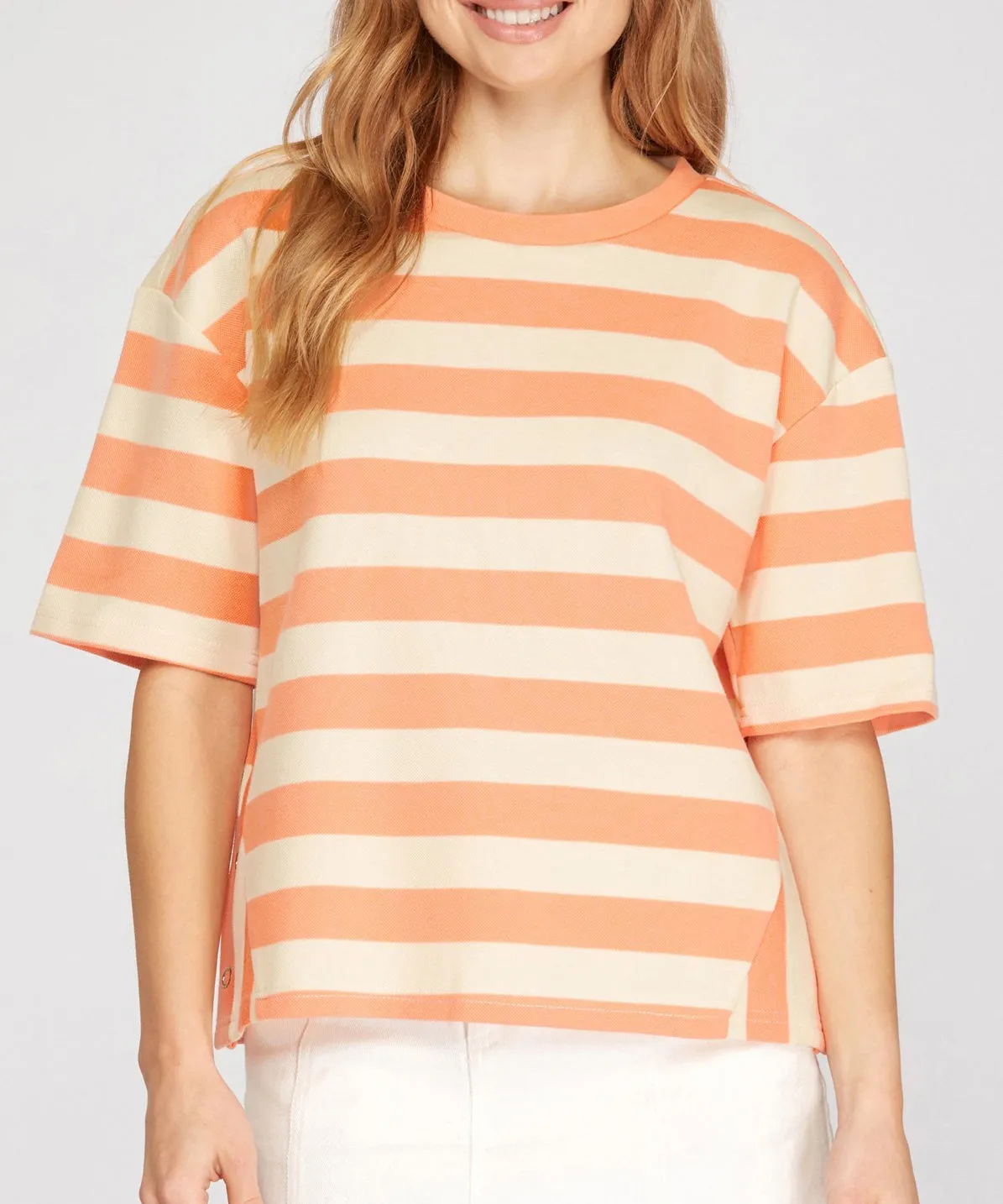 Striped Knit Top - Peach