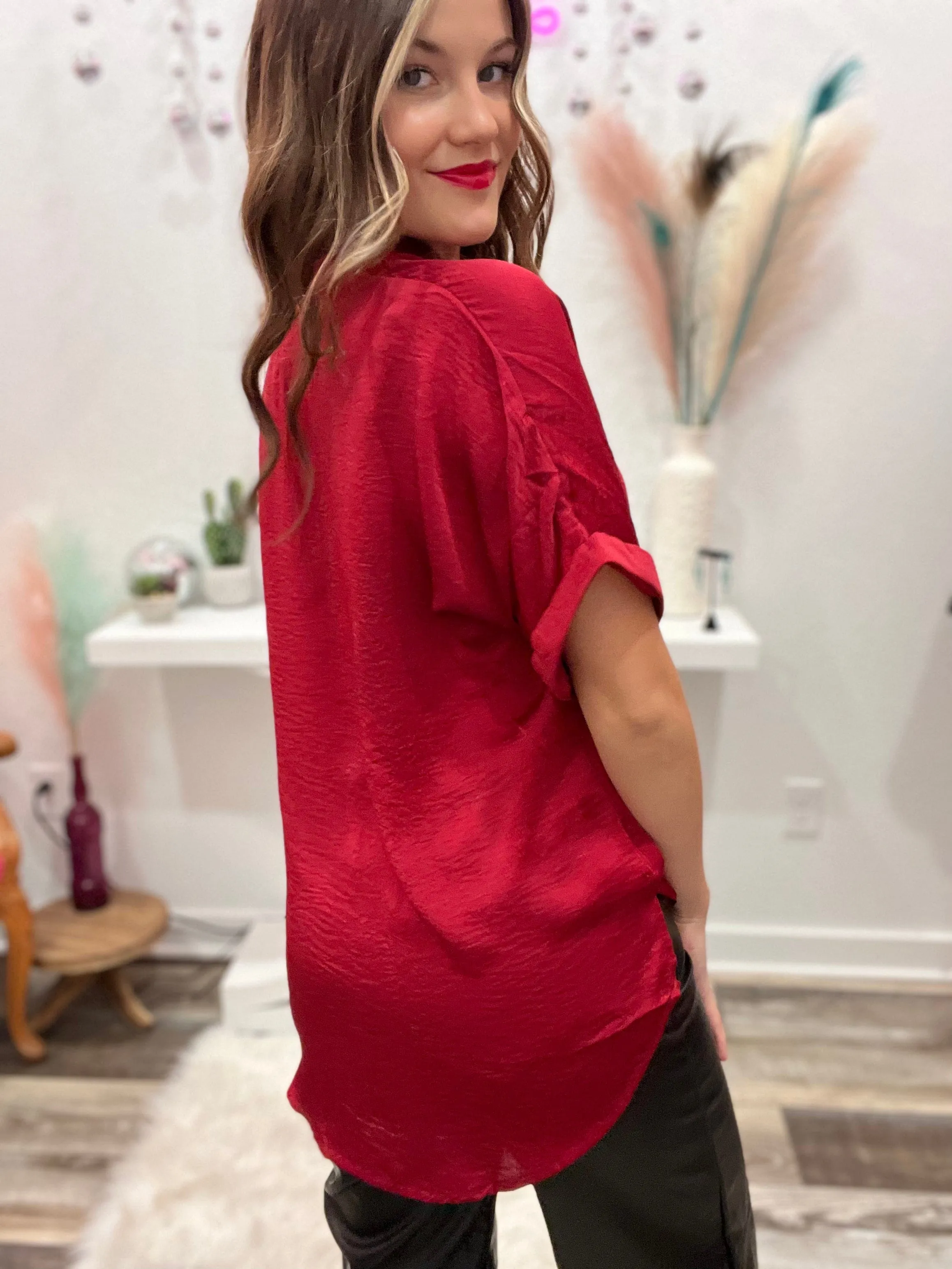 The Crimson Silk Blouse