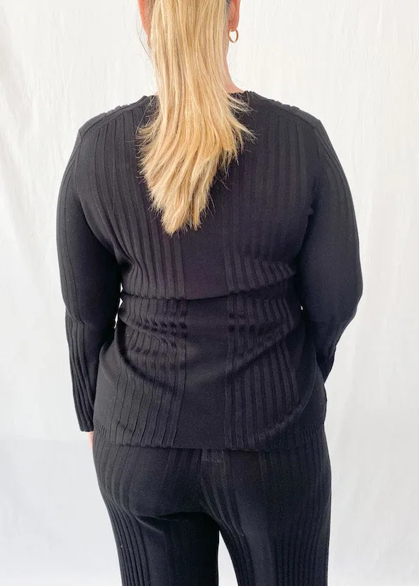 Tina Rib Knit Top - Black