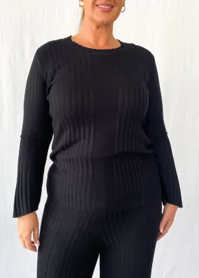 Tina Rib Knit Top - Black