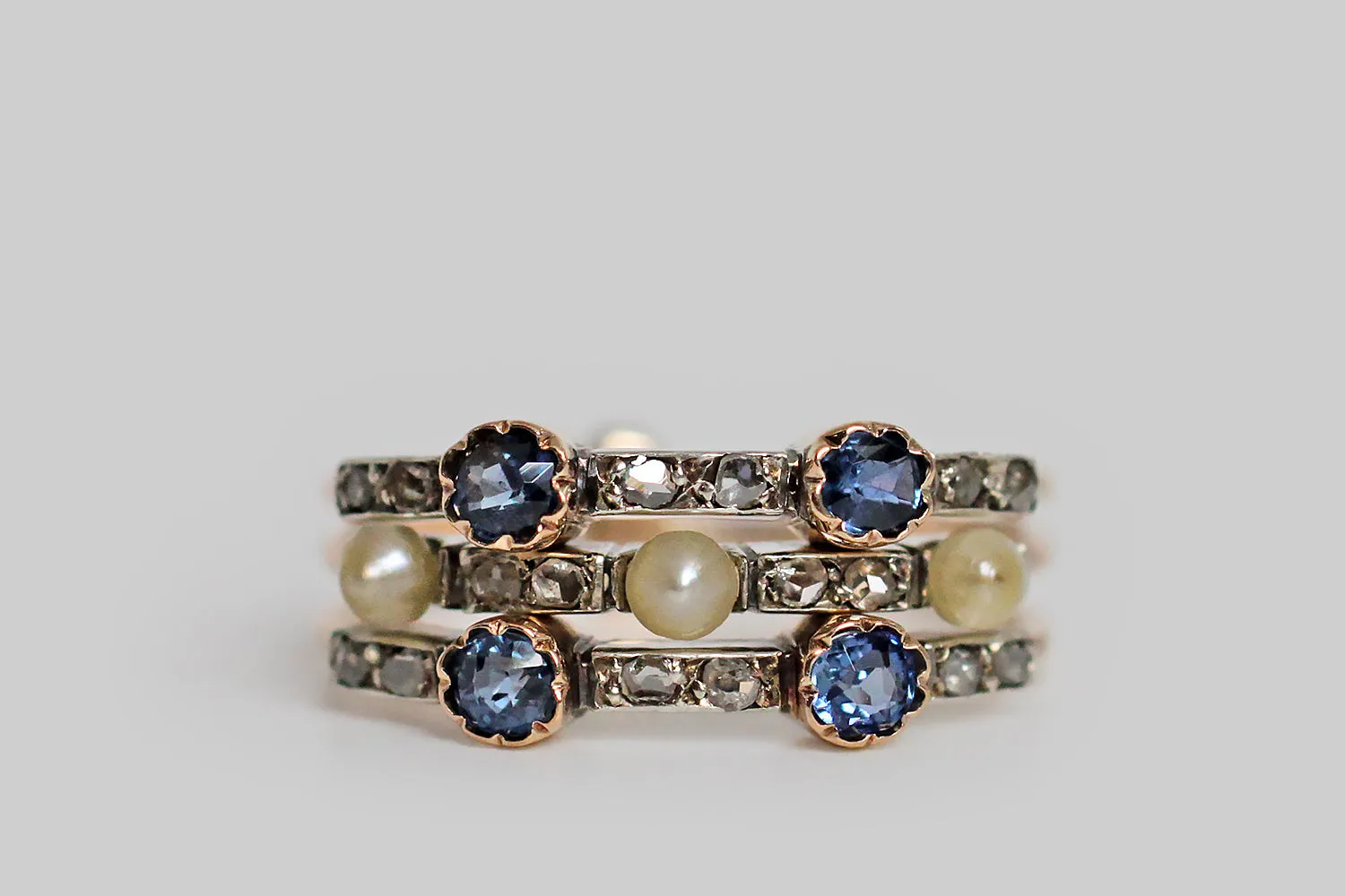 Victorian Sapphire Diamond & Pearl Harem Ring