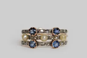 Victorian Sapphire Diamond & Pearl Harem Ring