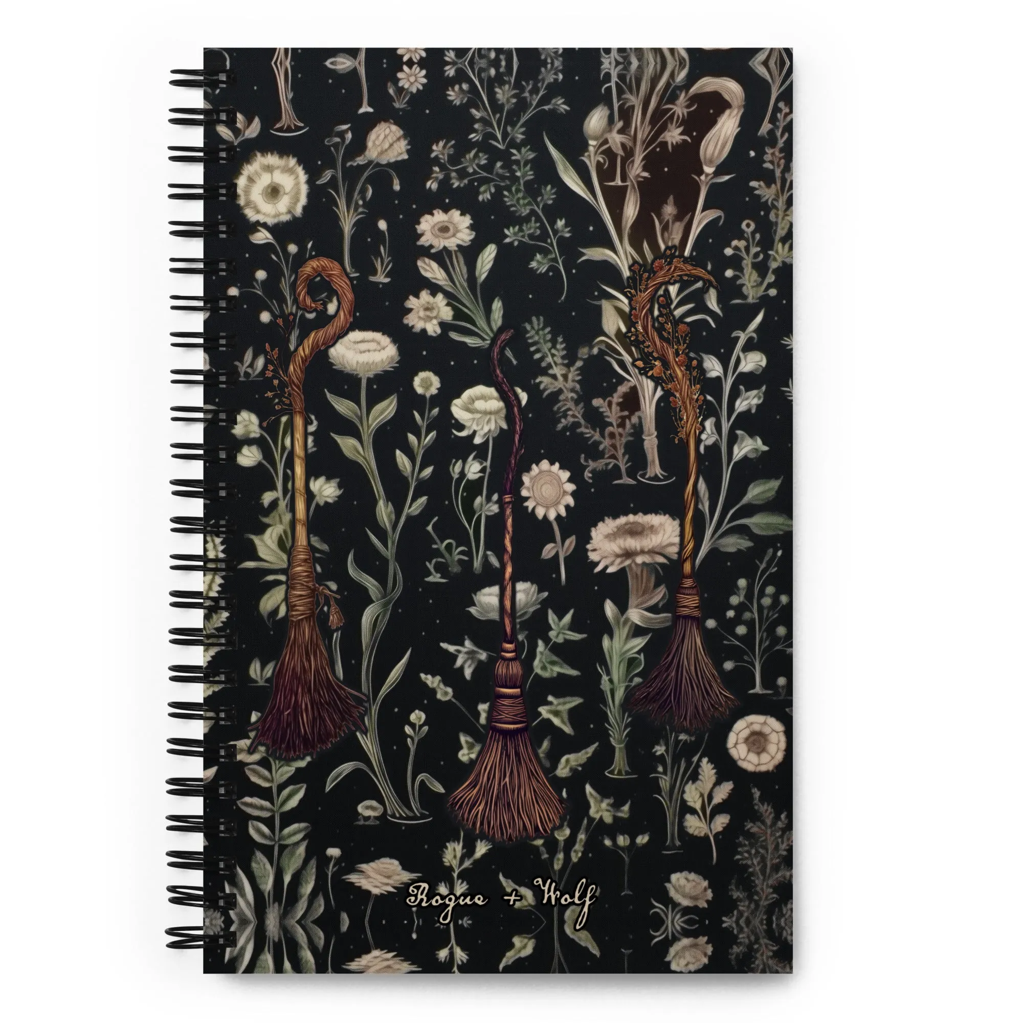 Witches' Broomsticks Spiral Notebook - Botanical Witchy Journal Uni & College Dark Academia Essentials - Gothic Stationery