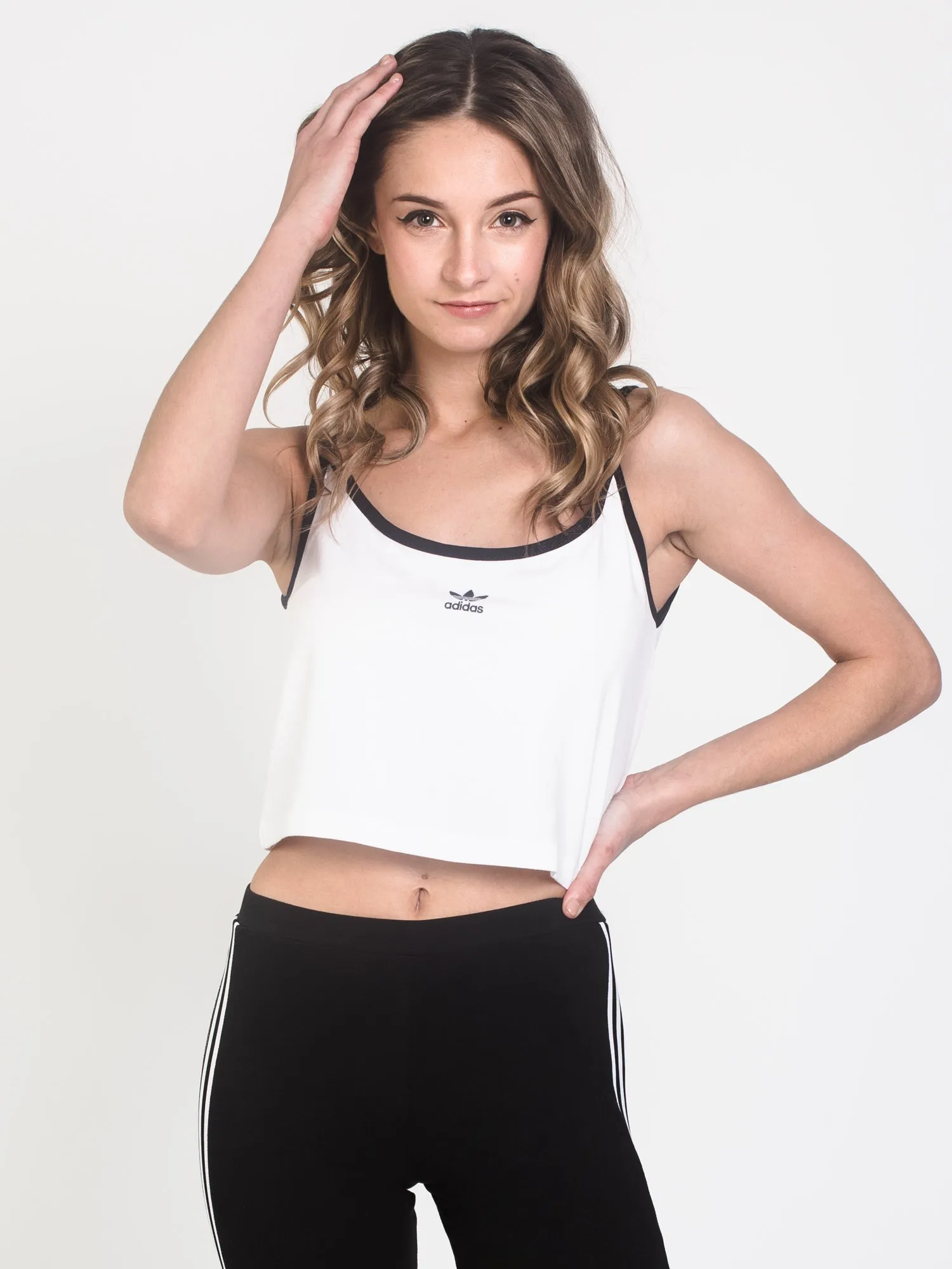 WOMENS CROP TANK W/LOGO - WHITE - CLEARANCE