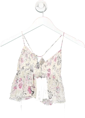 ZARA Beige Sheer Floral Crop Top UK XS